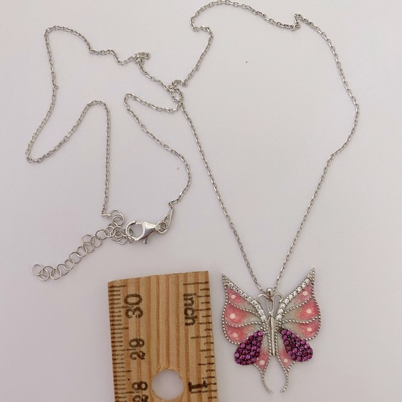 Butterfly necklace 925 silver clear pink cz enamel - Picture 3 of 3